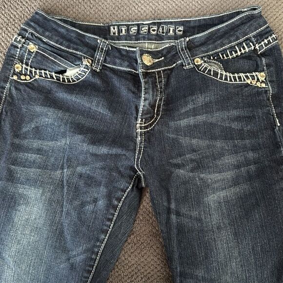 Miss Chic Bootcut‎ Jeans Size 11 Medium Wash Embellished Pockets Stretch Denim - Picture 5 of 8